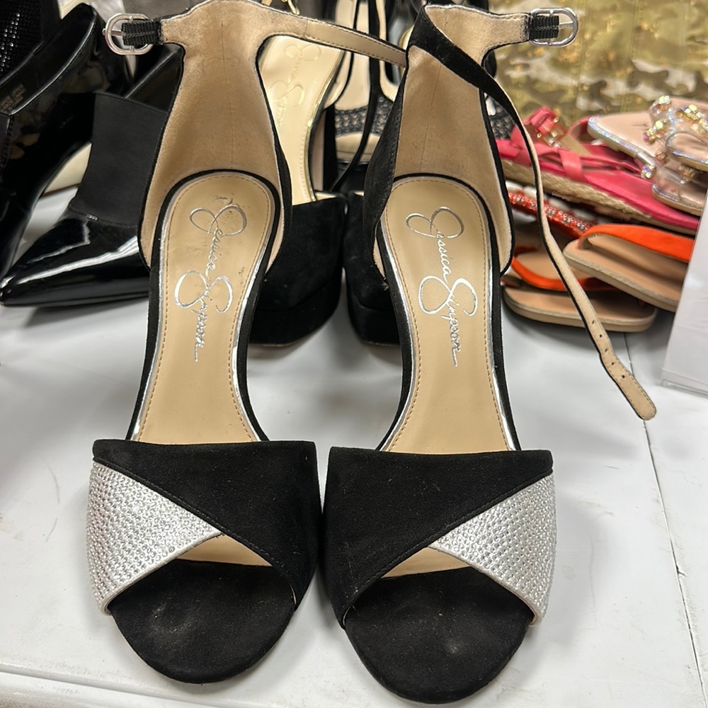 Black and Silver Suede and Crystal Shoes